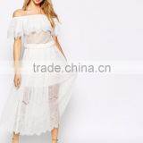 MGOO Design Vintage Boho Lace Off Shoulder Maxi Dress White Embroideered Elegant Bohemian Dress thumbnail-2