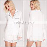 New Arrival Contrast Pipi Pyjama Set Wholesale Adult Women Pajama White