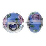 Lampwork Glass European Style Large Hole Beads Round Blue Transparent Pink Flower With 304 Stainless Steel Silver Tone Core thumbnail-3