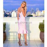 Women Dresses Summer Pink Spaghetti Strap Mermaid Midi Sexy Bandage Dresses thumbnail-2
