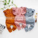 Infant Baby Girls Autumn Clothing Set Long Sleeve Ribbed Knitted Ruffle Cotton Rompers Tops Pants Clothes Suit