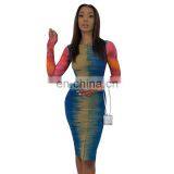 LAITE D2185 New Styles Patchwork Contrast Color Casual Dresses Ladies Printed Bodycon Dresses thumbnail-2