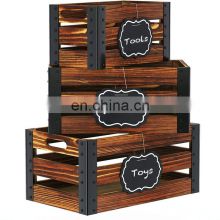 Wall Mounted Set of 3 Wooden Nesting Crates with Handles