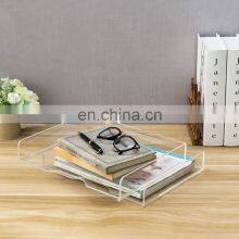 Clear Acrylic Stackable Desktop Document Trays 2 Tier Office File Folder Storage Organizers thumbnail-5