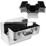 Silver Makeup Cosmetic Train Case Lockable Jewelry Travel Case Aluminum Artist Vanity Case Makeup Travel Carrying Case thumbnail-3