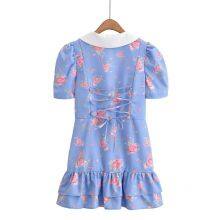 Fresh and Cute Style V-neck Puff Sleeve Collared Printed Dress for Women thumbnail-3