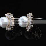 High Qulity Big Round Pearl WithZircon Gold Plated Stud Sterling-Silver-Jewelry Earrings Elegant Fashion Bijoux Jewelry thumbnail-5