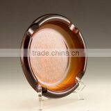Handmade Unique Vintage Amber Glass Ashtray Brown Horseshoe Good Luck Engraved Bottom Design thumbnail-1