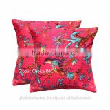 Pillow Decor Art Case Kantha Work Floral Cushion Cover