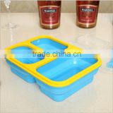 3-compartment Food Container,Lunch Box, Leak Proof,Microwave Safe,Silicon Collapsible Lunch Box,Tray with Lid silicone lunch box