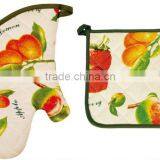 2015 HIGH QUALITY NEW DESIGN PRINTING FRUITS AND VEGETABLES COTTON (OVEN MITT& POT HOLDER) KITCHEN SET MK-2702B&2706B