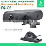 4.3inch Rearview Mirror Car Video Recorder 1080p hd Dual Lens Car Dvr Camera Recorder thumbnail-2