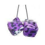 Purple Cheetah Irregular Safari Animal Car Mirror Fuzzy Dice thumbnail-1
