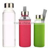 280ml 360ml 550ml Hand Made Glass Bottle BPA Free Sports With Silicone Sleeve Glass Heat Resistant Water Bottle thumbnail-1
