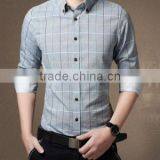 The New 2015 Men's Plaid Shirt Long Sleeve Skinny Man Bai Segong Blue-gray in Leisure Shirt Wholesale thumbnail-2