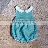 New Model Newborn Baby Clothes Wholesale Girls Linen Fabric Bodysuit With Lace Peter Pan Collar Infant Romper thumbnail-1
