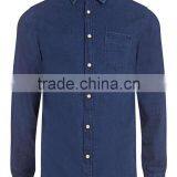 Navy Blue Oxford Long Sleeve Shirt With Chest Pocket thumbnail-4