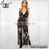 Plunge Open Leg Ladies Jumpsuit Floral Print New Design Clothing thumbnail-1