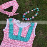 Baby Girls Pink Aztec Tribal Clothing Set Girls Suit Capri Set Outfits With Matching Headmade Necklace and Headband thumbnail-4