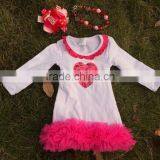 2016 New Baby Girls Valentine's Day White Heart Hot Pink Ruffle Dress Baby Girls Dresses With Valentine Accessories Set thumbnail-1