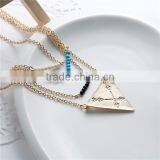 New Fashion Layered Necklace Gold Plated With Triangle Pendant Black & White & Blue Beads 42.0cm Long thumbnail-2