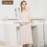 2017 Best Qianxiu Autumn Inner Home Women Lady Girl Cotton Long Sleeved Strip Chinese Women Nightgown thumbnail-5