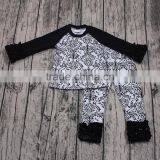 Yawoo Promoted Girls Damask Patterns Ruffle Raglan Outfits Bulk Wholesale Baby Clothes