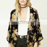 Beautiful Design Floral Print Three Quarter Length Sleeve Contemporary Velvet Kimono CK009 thumbnail-1