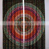 Indian Latest Green Floral Mandala Wall Drapery Curtain Set Cotton Boho Drapes Window Decor Curtain Set thumbnail-3