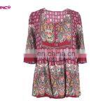 Aged Woman Square Neckline Ethnic Paisley Print Border Blouse From GuangZhou