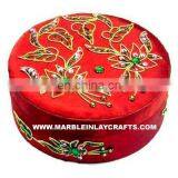 Round Zari Hand Embroidery Jewelry Box