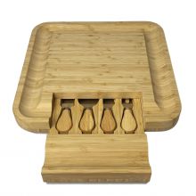 Wholesale Bamboo Wood Cheese Boards and Knife Set Bamboo Serving Platter Cheese Cutting Board Set