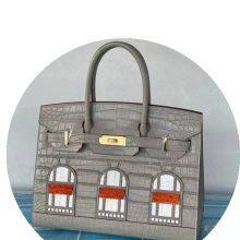 Europe And The United States New Small House Leather Platinum Bag Ladies First Layer Cowhide Handbag Crocodile Pattern Contrast Color Casual Bag thumbnail-5