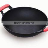 Two Ears Wooden Lid Cast Iron Chinese Wok Seasoning thumbnail-1