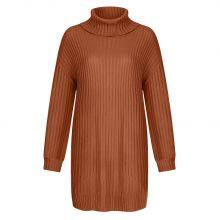 SW07 Women Turtleneck Long Lantern Sleeve Sweater Dress Winter Casual Loose Knit Oversized Pullover Dresses thumbnail-5