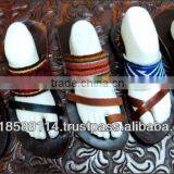 LEATHER SANDALS WITH HANDMADE LOOM WOOL FABRIC DECORATION