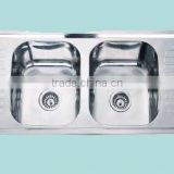 lay on style double bowl with double drain board STAINLESS STEEL KITCHEN SINK WITH DRAIN BOARD