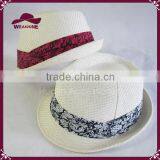 Short Brim Paper Straw Fedora With Flower Band thumbnail-2