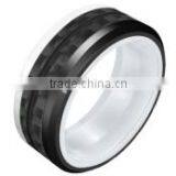 Newest Ring Great Selling Ring 316l Stainless Steel and Ceramic Ring Black Carbon Fiber Band Ring With Black Plating thumbnail-1