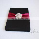 Black Color Silk Wedding Invitation Box With Crown Brooch Embellishment thumbnail-5