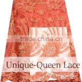 Peach Embroidery Tulle Fabric /2016 African Embroidered African Tulle Lace French Net Lace Fabric Nigerian Wedding African thumbnail-1