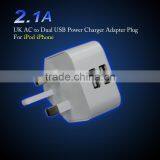 UK Charger 2A Dual USB WALL Travel AC Power Charger Adapter for Apple IPhone 5 5c 5s IPad 1-4 Samsung HTC LG 3 Pin uk Charger thumbnail-1