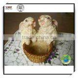 8.7 Inches Animal Home Decoration - Two White Rabbits Beside the Basket thumbnail-1