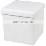 White Faux Leather Foldable Cube Foot Rest Portable Storage Ottoman thumbnail-2