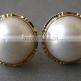 14K Yellow Gold 20-21mm Large Saltwater Mabe Pearl Earrings thumbnail-2