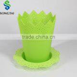 Colourful Round Plastic Flower Pot With Plate thumbnail-1