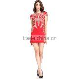 2017 Embroidered Red Cloth Woman Model Midi Dress thumbnail-3