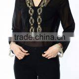 Woman Fancy Tops and Blouses Latest Design Transparent Casual Tops Black With Beads thumbnail-1