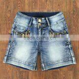 Customer Brand Fashion Lady's Bead Denim Jeans Shorts Cheap Price Color Fade Proof thumbnail-1