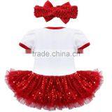 Latest Design Hot Sale Summer Dress 2017 Wholesale Cotton Clothing Sequin Kids Short Sleeve Red Baby Christmas Dress for Girl thumbnail-6